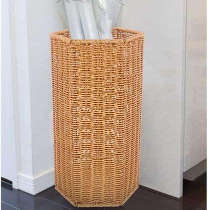 Garneck Woven Umbrella Organizer Stand, PP Iron Brown Entryway Storage