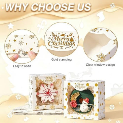 4x4x2 Inches 24Pack Christmas Treat Boxes w/Window &Party Favor