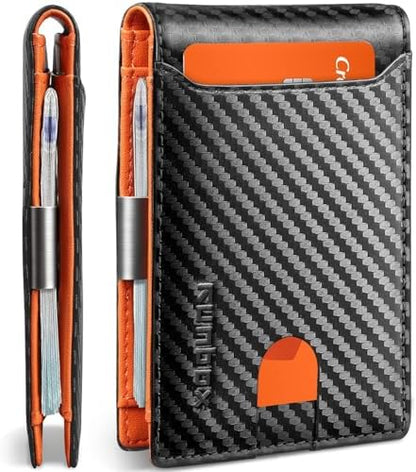 RUNBOX Slim Wallet for Men - RFID Blocking Leather Bifold with Money