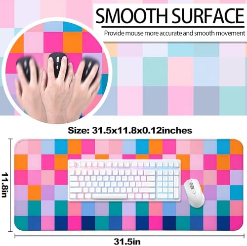 Retro Coloful Checkered Gaming Desk Mat, Extended Large Mouse Pad