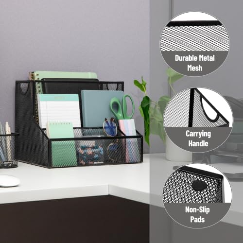 Mind Reader Metal Mesh Desktop Organizer with Hanging File Storage