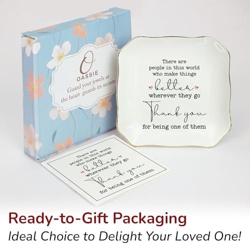OASSIE Christmas Thank You Gifts for Women - 4x4 Ceramic Jewelry Dish