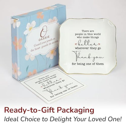 OASSIE Christmas Thank You Gifts for Women - 4x4 Ceramic Jewelry Dish