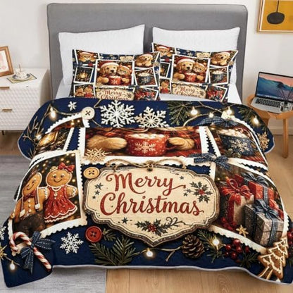 HOSIMA Vintage Christmas Bedding Set,Cute Cat Dog Print Bedspread