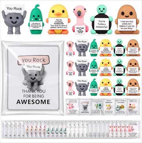 Gejoy 24 Sets Mini Rubber Figures Positive Gifts with Cards for