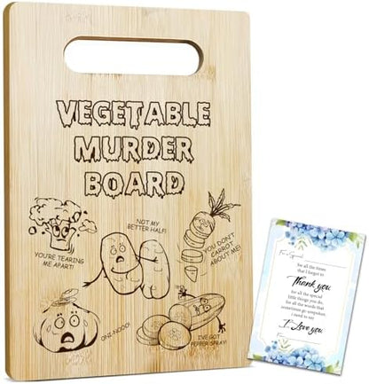 Vegetable Murder Bamboo Cutting Board for Kitchen, Funny Charcuterie