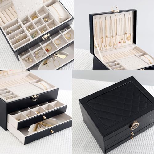 GUOER Jewelry Box for Women Girls, 3 Layers Large Jewelry Organizer