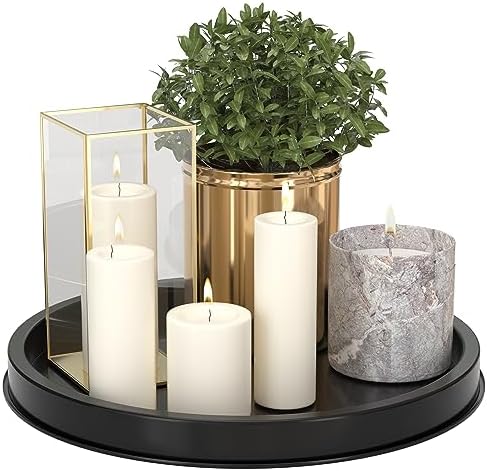HGF Decorative Tray for Coffee Table, 12 Inch Lightweight Metal Round