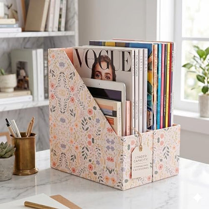 BLU MONACO | Cardboard Magazine File Holder Set of 4 | Standing File