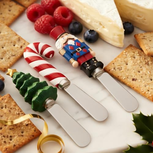 Supreme Housewares Tis the Season Cheese Spreaders, Hand-Painted Resin