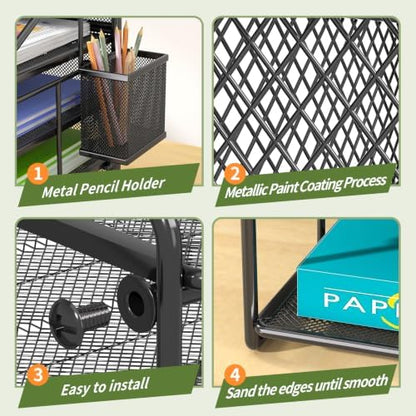 7 Tier Desk File Organizer, Black Metal Letter Tray Paper Organizer
