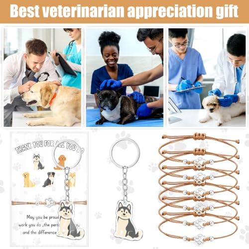 24 Sets Vet Tech Appreciation Gifts Bulk Dog Keychains and Paw