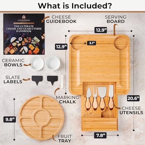 Bamboo Charcuterie Boards Gift Set - Meat and Cheese Tray with