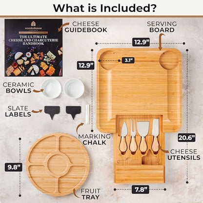 Bamboo Charcuterie Boards Gift Set - Meat and Cheese Tray with