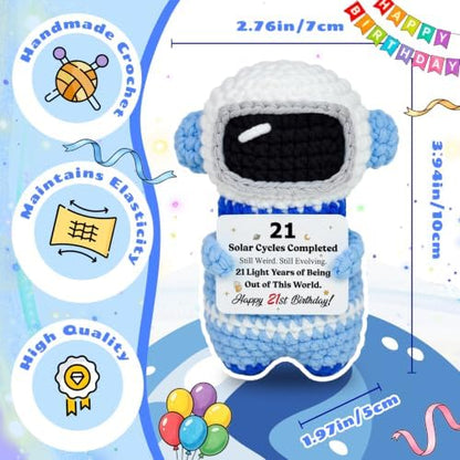 21st Birthday Gifts for Him Her, Crochet Astronaut with 21st Bday Card