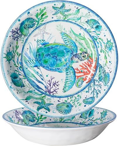 LEHAHA Extra larger Melamine serving bowl set, Coastal 13.75 Inch
