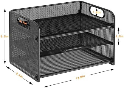 Samstar 3 Tier Letter Tray Paper Organizer with Handle, Mesh Desk