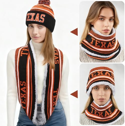 Winter Football Beanie Hat Scarf Set for Men, Knit Pompom Beanie Cap