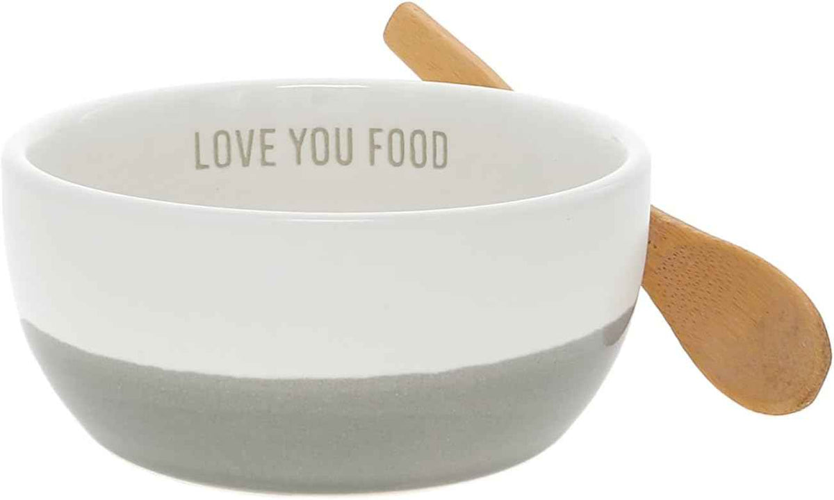 Pavilion Gift Company - Love You Food - 4.5" Bowl with 4.75" Bamboo Spoon Housewarming Appartment-Warming Hostess New Home Gift Present