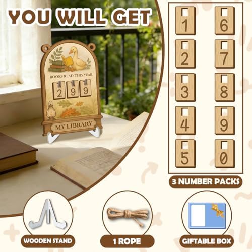 Silly Goose Books Read This Year Counter, Wooden Reading Tracker Sign