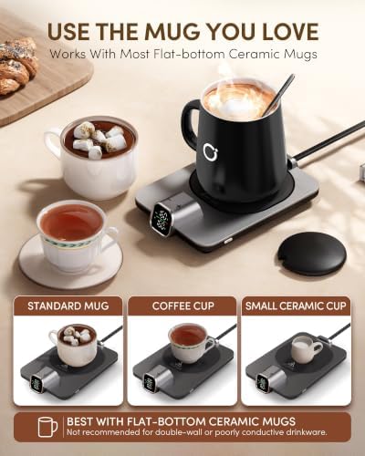 Coffee Cup Warmer & iKago Mug Set, 1°F Precise Temp Control Mug Warmer