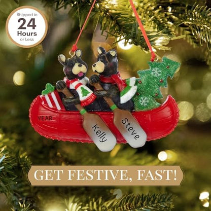 Personalized Couple Ornament 2026 for Family of 2, Bears in a Canoe