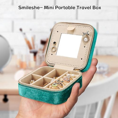 Plush Velvet Travel Jewelry Box for Women & Girls - Small Portable