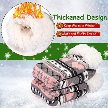 4 Pairs Christmas Fuzzy Socks Thick Fleece Warm,Classic Style