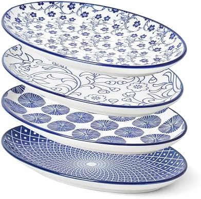 Selamica Ceramic Serving Plates, 10 Inch Oval Dinner Plates Set of 4