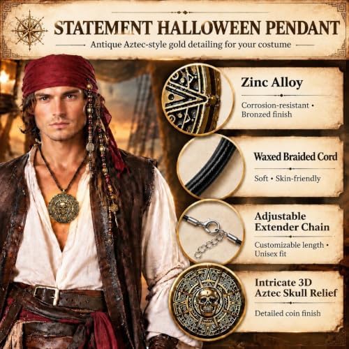 Halloween Pirate Skull Coin Necklace for Men Women Costume Jewelry