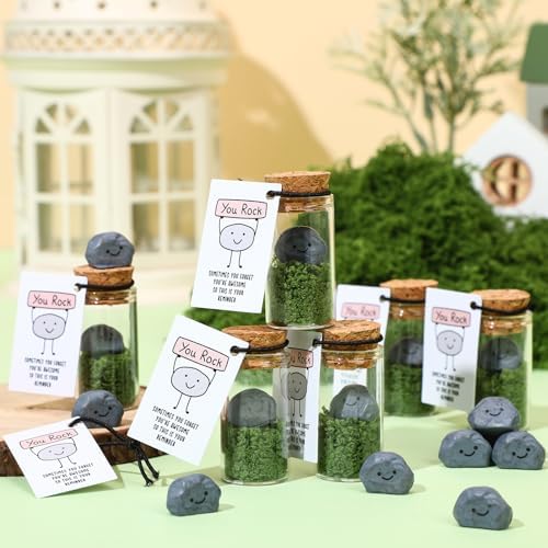 Seenelling 10 Sets You Rock Gifts Smile Resin Stone with Card for