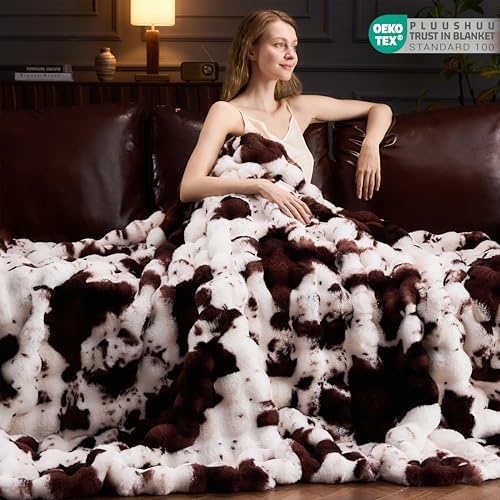 Faux Fur Throw Blanket for Couch, Fluffy Fuzzy Plush Bubble Blanket