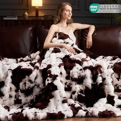 Faux Fur Throw Blanket for Couch, Fluffy Fuzzy Plush Bubble Blanket