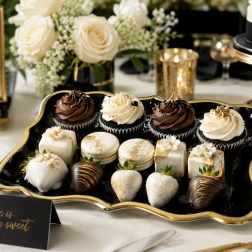 Black & Gold Rectangle Dessert Trays, 10 Pack, 9" x 13"