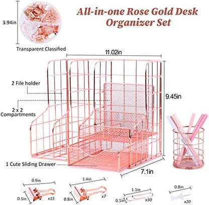 TNELTUEB Rose Gold Desk Organizer with 6 Compartments, Mesh Metal Home