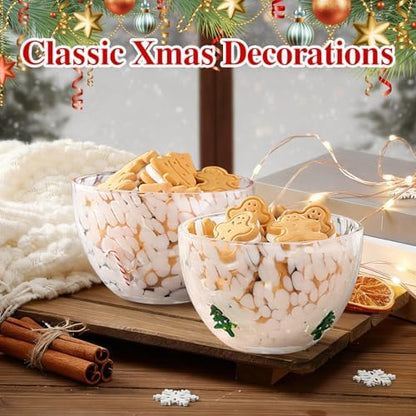FoldTier 2 Pcs Christmas Glass Candy Bowls for Party,Candy Cane, Xmas