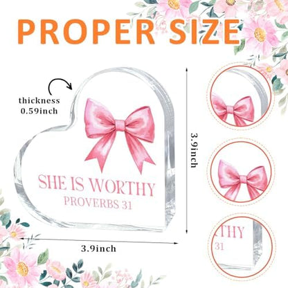 Encouragement Gifts for Women, Pink Bow Heart Acrylic Christian Desk