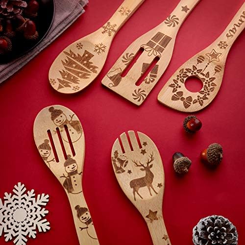 Boao 5 Pcs Christmas Wooden Spoons Set Christmas Kitchen Utensils