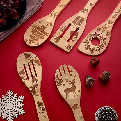 Boao 5 Pcs Christmas Wooden Spoons Set Christmas Kitchen Utensils
