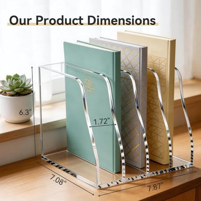 Acrylic Magazine File Holder,4 Vertical Compartments Desk Document