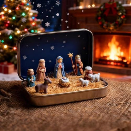 2026 New 3PCS Christmas Mini Nativity Set in a Tin Box, Nativity