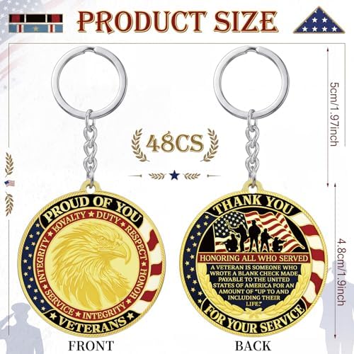 48 Pcs Veterans Keychains Gifts Military Keychain Accessories Thank
