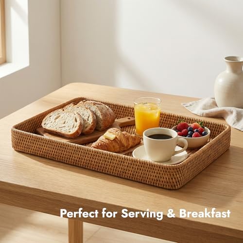 14.6" x 9.1" Large Wicker Storage Tray, Natural Rattan Basket