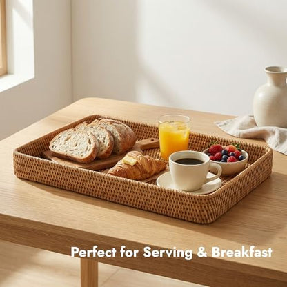 14.6" x 9.1" Large Wicker Storage Tray, Natural Rattan Basket