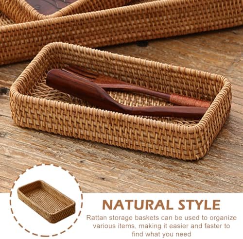 Pilarmuture Rattan Serving Vanity Tray: Sturdy Storage Basket for