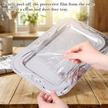 6 Packs Silver Serving Trays, 13.8" x 8.7" Bow Floral Engraved Mirror