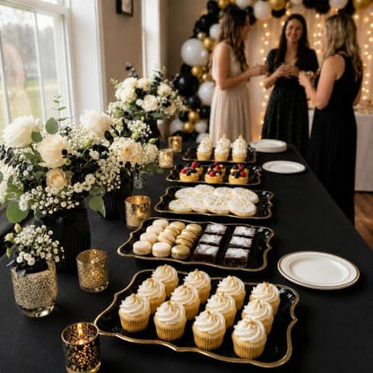 Black & Gold Rectangle Dessert Trays, 10 Pack, 9" x 13"