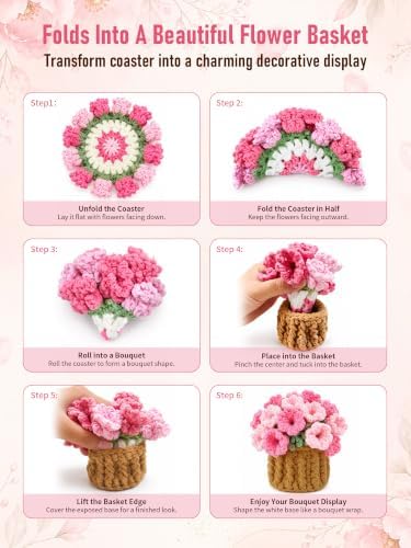 Crochet Flower Bouquet Coasters, Cotton Tulip Gift for Home Decor 2Pcs