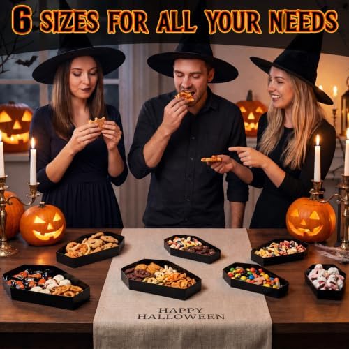 Dunzoom Set of 6 Size Black Halloween Coffin Candy Bowls Serving Trays
