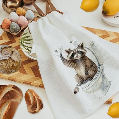 Funny Raccoon Bathroom Hand Towels, Raccoon Lover Gifts, Humor Bathing